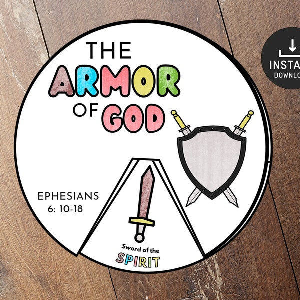 Armor of God Coloring Wheel, Bible Activity, Bible Lesson, Memory Game, Sunday School, Sunday school crafts, Coloring spinner, Bible story