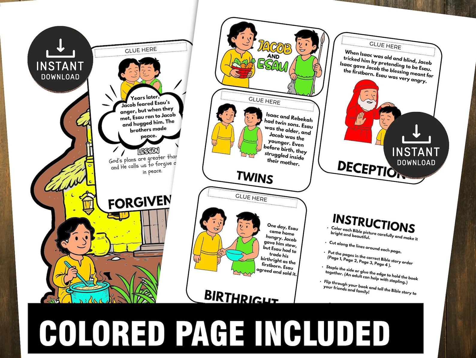 Jacob and Esau Flipbook Bible Craft for Kids, Memory Game, Sunday ...