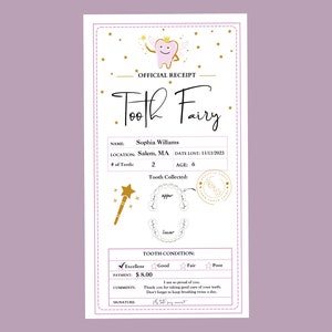 Editable Tooth Fairy Receipt Printable Certificate | First Tooth Lost | Realistic Tooth Fairy Letter | Kids Tooth Fairy Letter | Lost Tooth