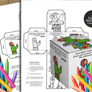 Saul to Paul Coloring Cube, Printable Bible Activity, Kids Bible Lesson, Memory Game, Sunday School, Coloring Wheel, Saul to Paul Craft