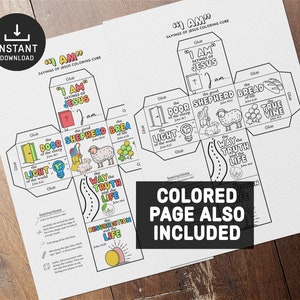 I Am Statements of Jesus Coloring Cube, Printable Bible Activity ...