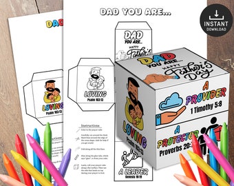 Father's Day Coloring Cube, Bible Craft for Dad, Sunday School Craft, Church Craft for Dad, Father's Day Craft, Dads Day Kids Church