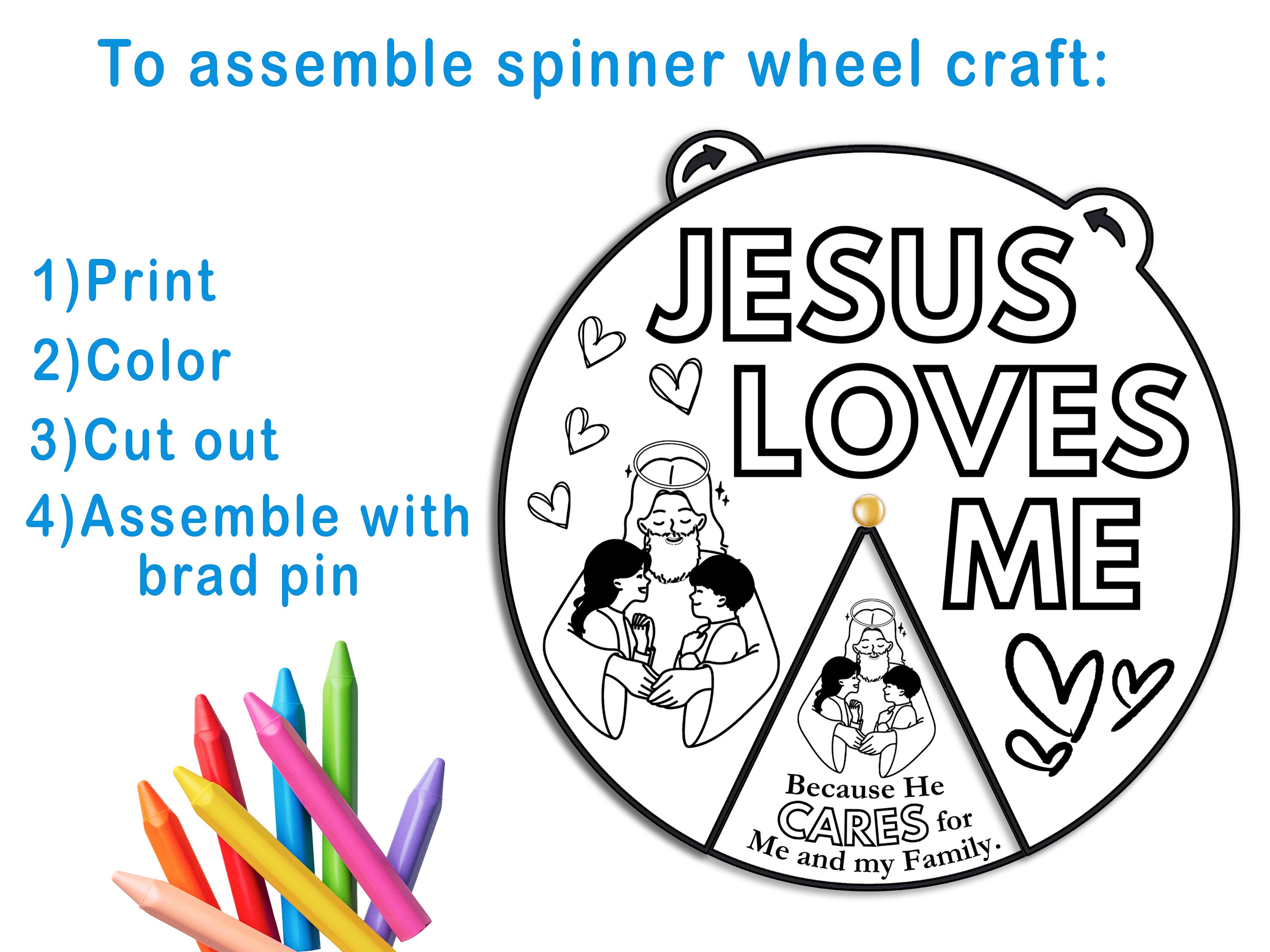 Jesus Loves Me Coloring Wheel, Printable Bible Activity, Watercolor ...