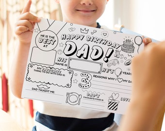 Happy Birthday Dad Coloring Page | Printable All About Dad Fill In Template | Father’s Birthday Activity | Dad’s Birthday Printable for Kids