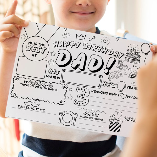 Happy Birthday Dad Coloring Page | Printable All About Dad Fill In Template | Father’s Birthday Activity | Dad’s Birthday Printable for Kids