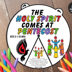 Pentecost Coloring Wheel, Acts 2 Bible Lesson, Sunday School Lesson, Pentecost Craft, Holy Spirit Lesson, Sunday School Craft, Pentecost