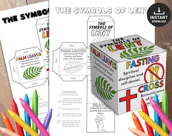 Lent Symbols Coloring Cube, Lent Activity for Kids, Ash Wednesday Bible Study, Catholic Lent Family Prayer, Coloring Wheel, Sunday School