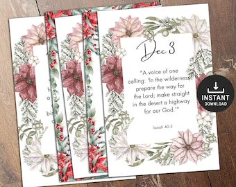 Advent Scripture Cards, Advent Calendar, Christmas Countdown, Watercolor, Floral, Advent Calendar, Nativity Advent Calendar, Advent cards