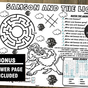 Samson Riddle Kids Activity Samson and the Lion Activity Placemat, Bible Activity, Sunday School ...