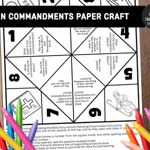 Ten Commandments Bible Story activity, Sunday school craft, Printable paper craft, Fortune Teller, Cootie Catcher, Kids Bible Lesson