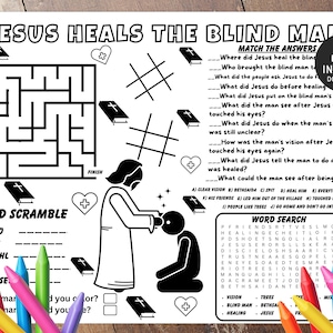 Jesus Heals a Blind Man at Bethsaida Activity Placemat, Bible activity, Sunday School, Bible Placemat, Church Kid Activity, Sunday Activity