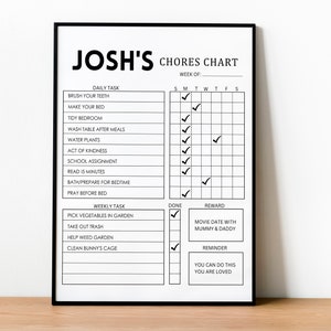 Kid's Chore Chart Template Canva, Chore Kalender afdrukbaar, Huishoudelijke takenlijst, Verantwoordelijkheidsgrafiek afdrukbaar
