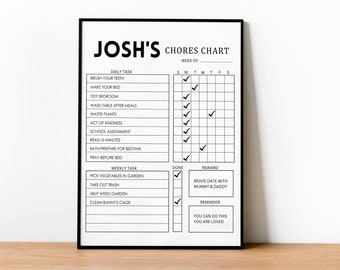 Kid's Chore Chart Template Canva, Chore Calendar Printable, House Chores List, Responsibility Chart Printable