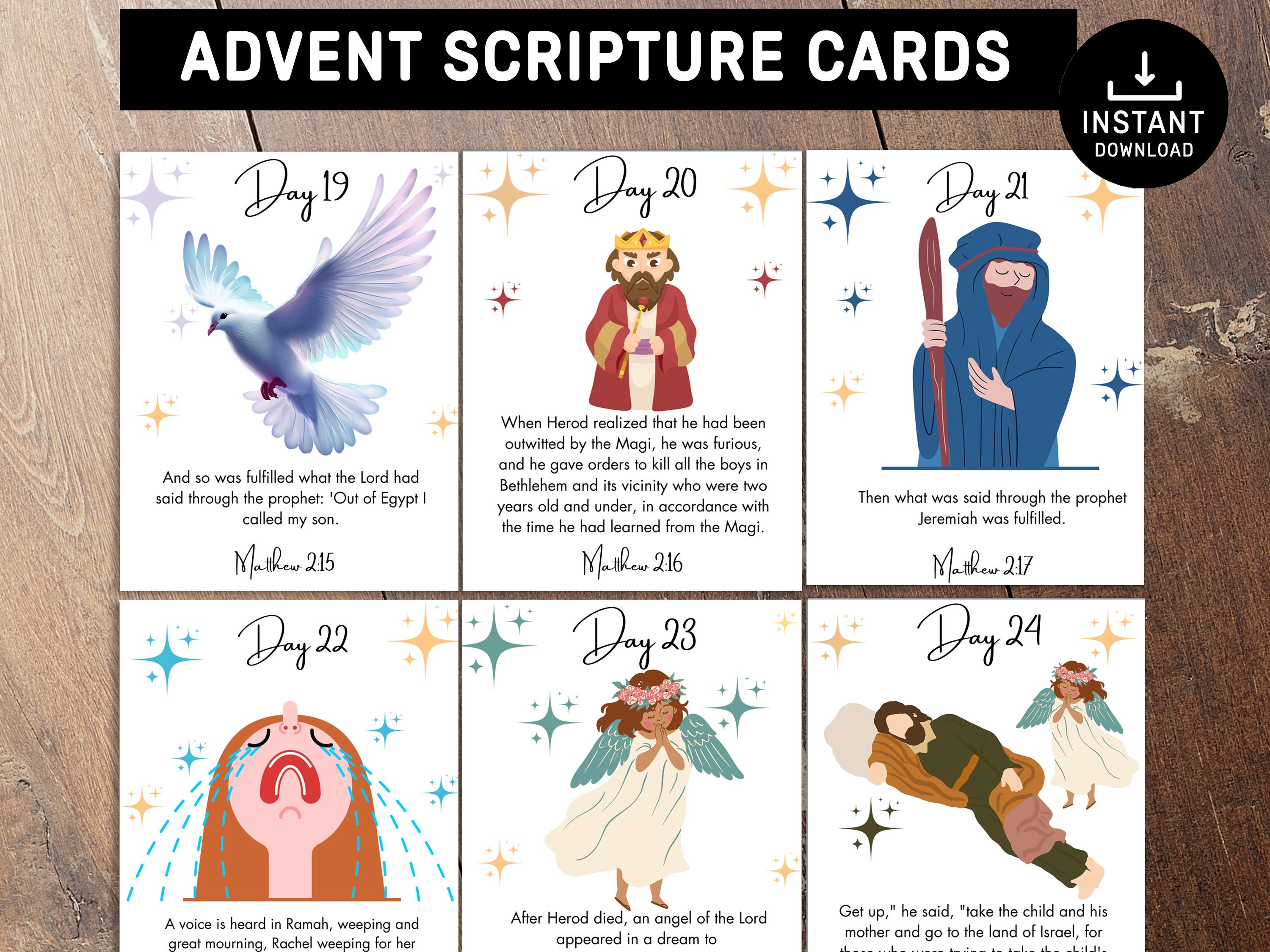 Advent Scripture Cards, Advent Calendar, Watercolor, Floral, Nativity