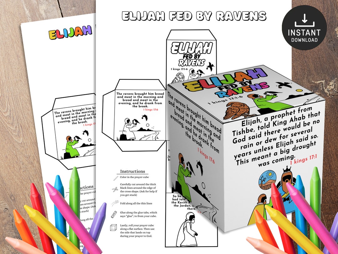 Elijah Fed by Ravens Coloring Cube, Bible Lesson Kids, Bible Lesson ...