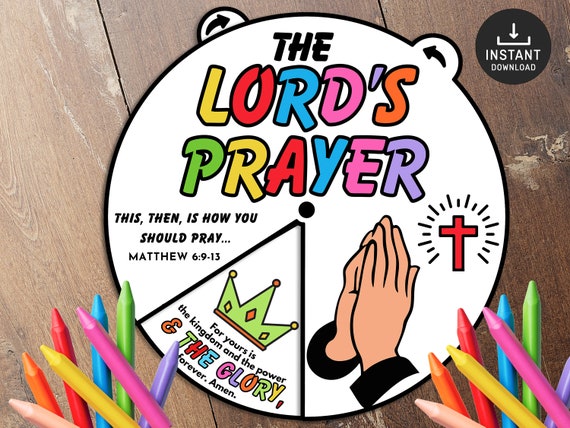 The Lord's Prayer Coloring Wheel, Bible Activity, Kids Bible Lesson, Memory Game, Sunday School, coloring wheel, Bible story wheel