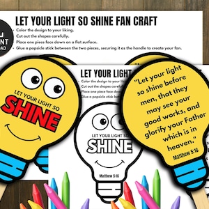Let Your Light Shine Craft, Sunday School, Great Commission, Jesus Craft for Kids, Bible Lesson, Bible Craft Printable, Faith Bible Craft