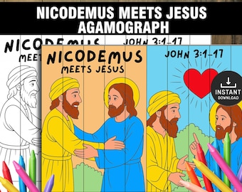 Nicodemo conoce a Jesús (Agamógrafo), Manualidad bíblica, Lección bíblica, Manualidad bíblica, Manualidad de escuela dominical, Actividad bíblica, Manualidad de Nicodemo