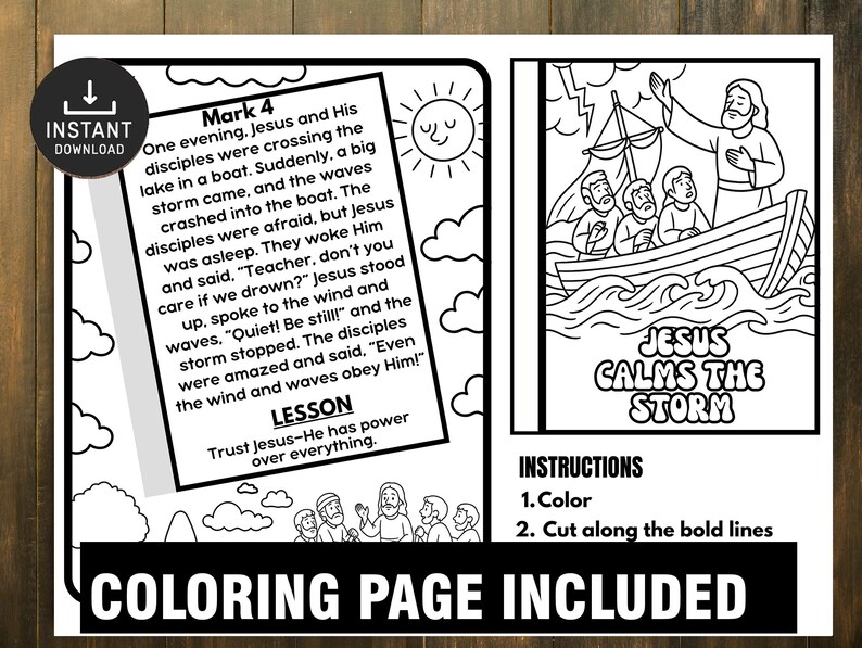 Jesus Calms the Storm Mini Book, Bible Story Activity (digital Download ...