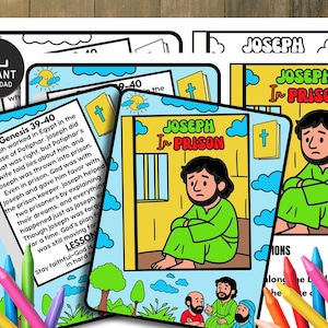 Józef w więzieniu, miniksiążeczka, lekcja biblijna dla dzieci, szkoła niedzielna, zajęcia z opowieściami biblijnymi, zajęcia niedzielne, zajęcia dla dzieci w kościele, Józef w więzieniu