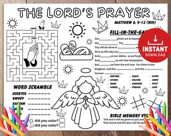 The Lord's Prayer, Bible activity, Sunday School Activities, Bible Placemat, Church Kid Activity, Sunday School craft, Sunday School