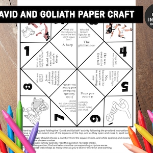 David and Goliath paper craft, Bible Story Activity, Sunday school craft, Fortune Teller, Cootie Catcher, Printable paper craft, Memory Game