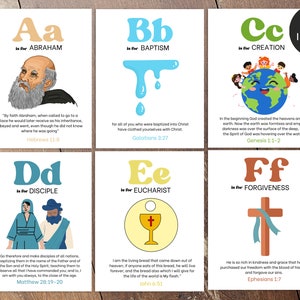ABC Tarjetas de las Escrituras Tarjetas Flash Memorización Versículos Bíblicos Conjunto de Tarjetas del Alfabeto / Educación en el Hogar Pre K Escuela Dominical Educativo ABC Set IMPRIMIBLE