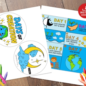 Days of Creation Bible Story activity, Sunday school craft, Printable paper craft, Kids Bible Lesson, Bible Activity, Christian Kids Craft
