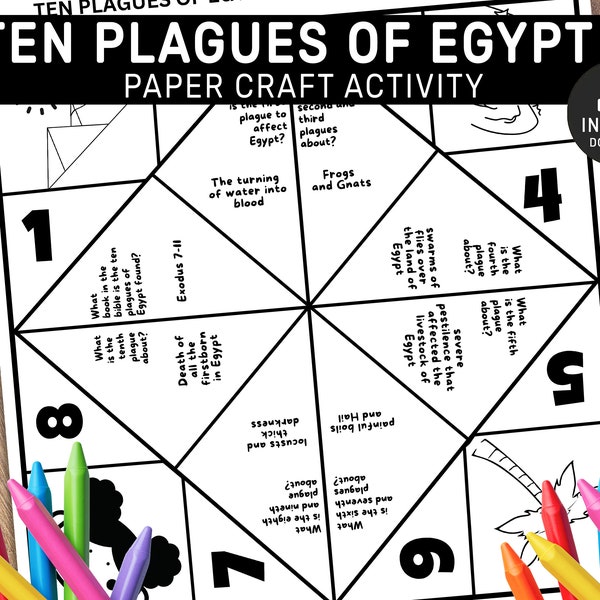 Ten Plagues Of Egypt, Bible Verse Activity, Watercolor, Kids Bible Lesson, Memory Game, Sunday school craft, Fortune Teller, Cootie Catcher