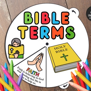 Bible terms Coloring Wheel, Bible Activity, Memory Game, Kids Bible Lesson, Sunday School, Coloring wheel, Bible story wheel, Bible, Spinner