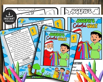 Libro di racconti sulla tunica dai mille colori di Giuseppe, lezione biblica, scuola domenicale, attività sulla storia della Bibbia, attività domenicali, attività per bambini in chiesa