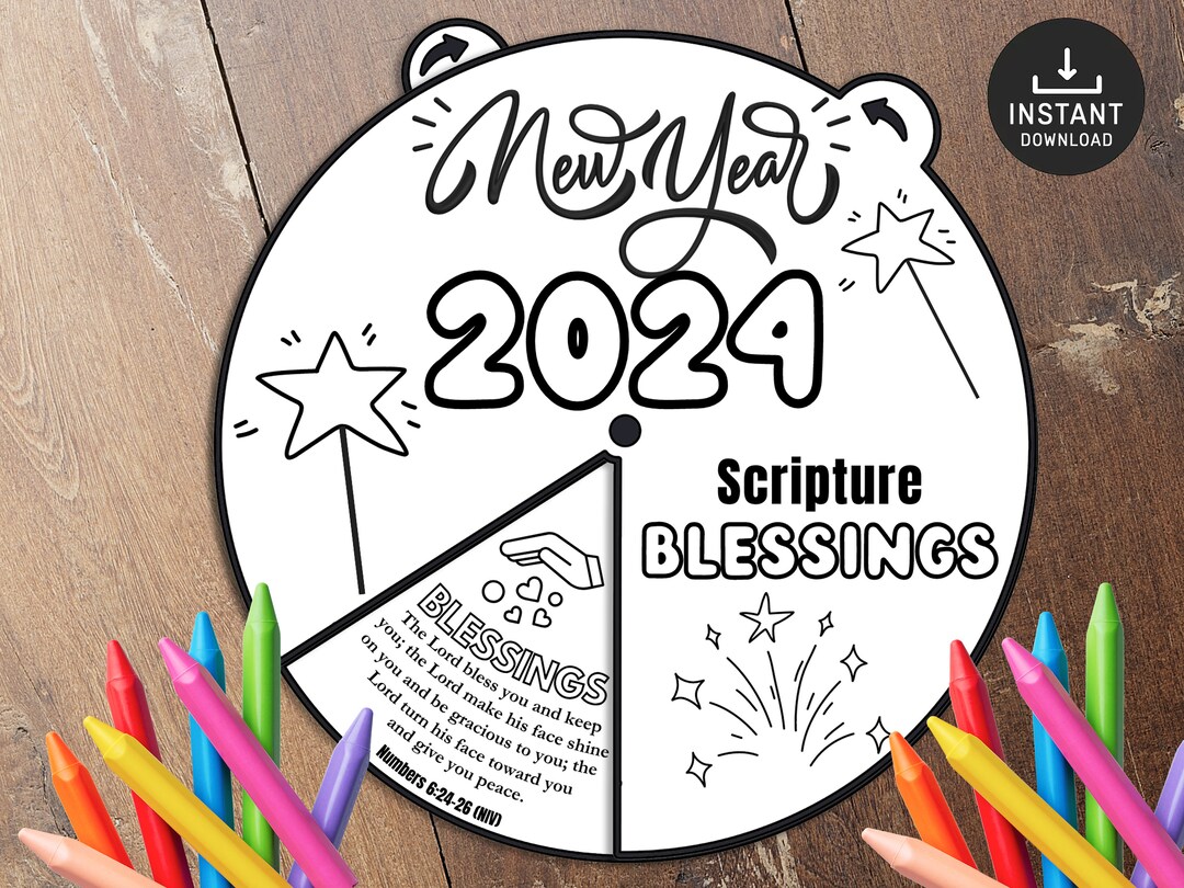 New Year 2024 Blessing Coloring Wheel, Bible Activity, Kids Bible