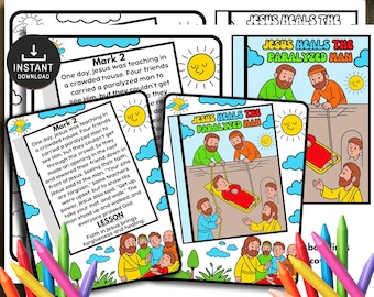Jesus Heals Paralyzed Man Mini Book, Kids Bible Craft (Digital Download)
