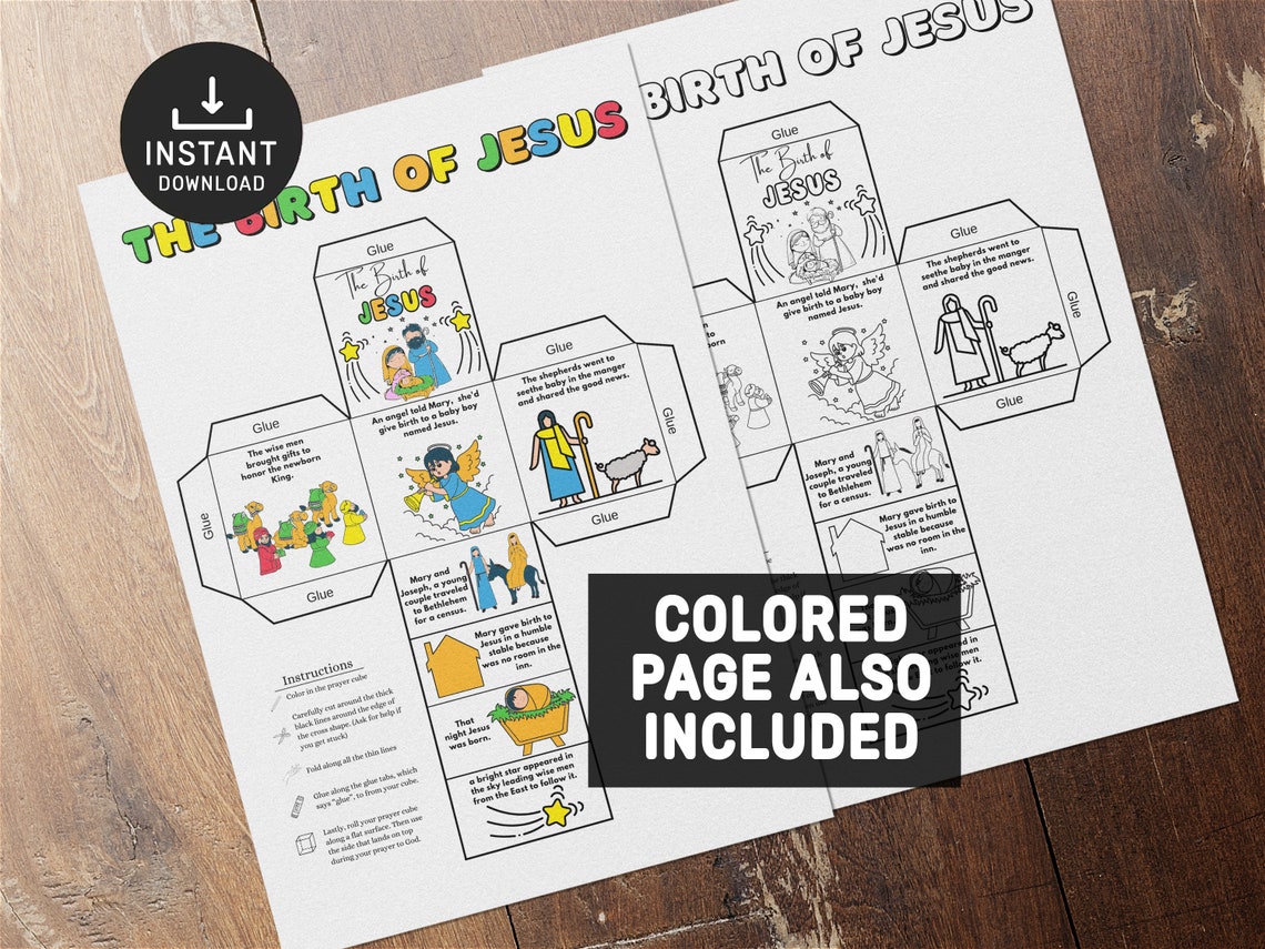 Birth of Jesus Coloring Cube, Nativity Sunday School Activity, Kids ...