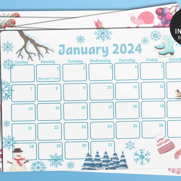 Printable Calendars, Printable Kids Calendars, 2024 Calendars, Watercolor Calendars, Homeschool Calendars, Kids Calendars, Cute Calendars