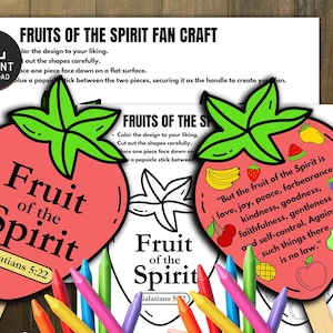 Fruit of the Spirit fan craft, Printable Bible Activity, Memory Game, Kids Bible Lesson, Sunday School, Christian Crafts, paper crafts