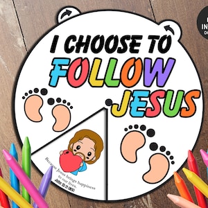 I Choose to follow Jesus Coloring Wheel, Printable Bible Activity, Kids Bible Lesson, Memory Game, Sunday School, Coloring Wheel, Jesus
