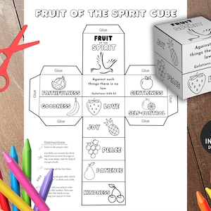 Fruit of the Spirit Cube, Printable Bible Activity, Memory Game, Kids Bible Lesson, Sunday School, Christian Crafts, paper crafts