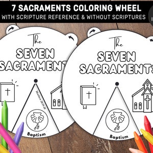 7 Sacraments Coloring Wheel, Printable Bible Verse Activity, Watercolor, Kids Bible Lesson, Memory Game, Sunday School, Sunday school craft