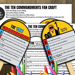 The Ten Commandments Fan Craft, Bible Activity, Kids Bible Lesson, Memory Game, Sunday School,  10 Commandments, Bible Craft for Kids