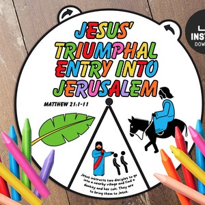 Palm Sunday Coloring Wheel, Jesus Palm Sunday, Triumphant Entry to Jerusalem, Church Kids Activity, Sunday School Activities, Coloring Wheel