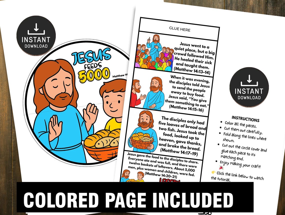 Jesus Feeds 5000 Bible Story Craft, Sunday School Activity (digital ...