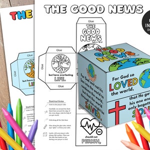 The Good News John 3:16 Coloring Cube, Bible Activity, Gospel, Kids Bible Lesson, Memory Game, Sunday School, Coloring Wheel, Paper crafts