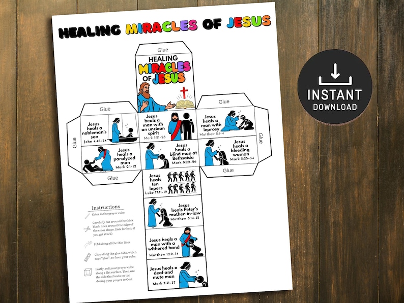 Healing Miracles of Jesus Coloring Cube, Printable Bible Verse Activity ...