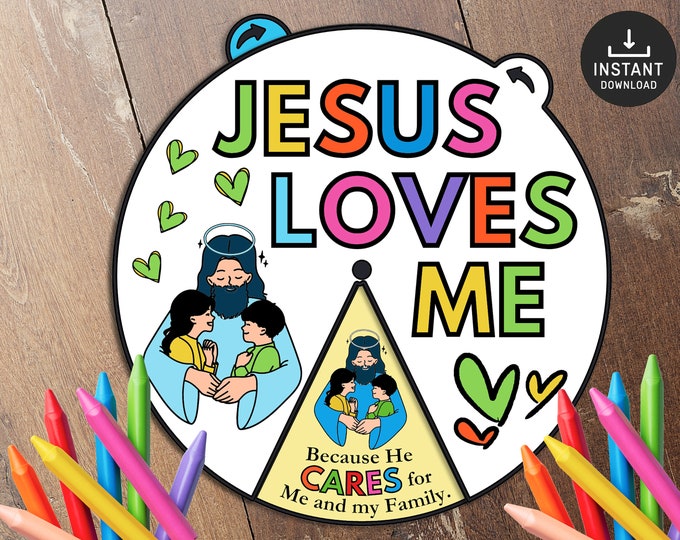 Jesus Loves Me Printable Coloring Wheel, Instant Download, Kids Bible ...