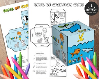 Days of Creation Coloring Cube, Printable Bible Activity, Coloring ...