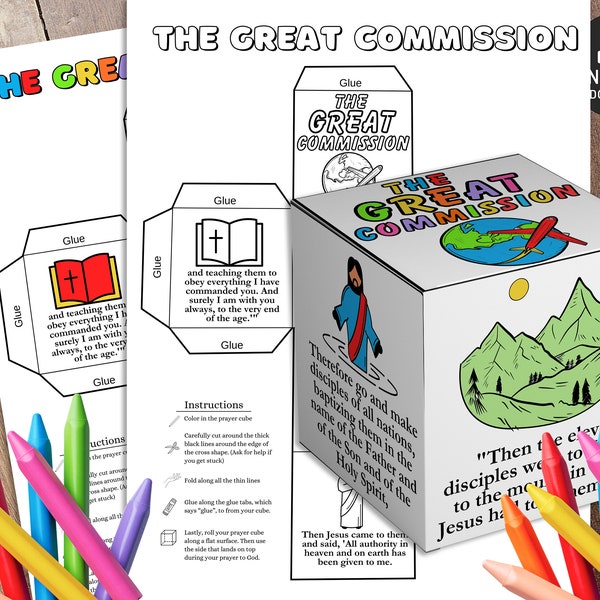 The Great Commission Coloring Cube, Printable Bible Activity, Kids Bible Lesson, Memory Game, Sunday School, Coloring wheel