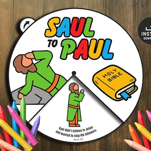 Saul to Paul Coloring Wheel, Printable Bible Activity, Kids Bible Lesson, Memory Game, Sunday School, Coloring Wheel, Saul to Paul Craft