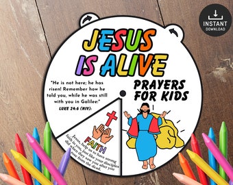 Easter Prayers Coloring wheel, Sunday Prayer Wheel Craft, Easter Bible Lesson Coloring Craft for Sunday School, Sunday school prayers