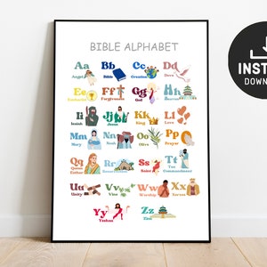 Kinder Bibel Alphabet, Wandkunst, Schrift Poster, Kirche, Sonntagsschule Dekor, christliche Bildung, Homeschool, Vorschule, Kinderzimmer Druck